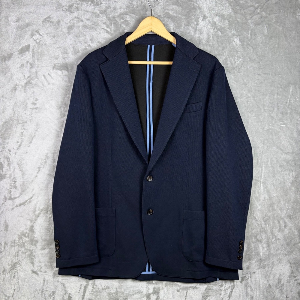 Rye 51 Blazer Luxe Collection Size 46 Textured Knit Sport Coat Navy Blue Mens